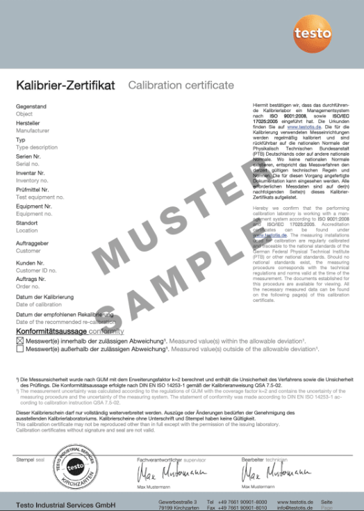 ISO-Kalibrierzertifikat Feuchte