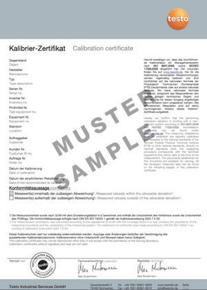 ISO-Kalibrierzertifikat Temperatur